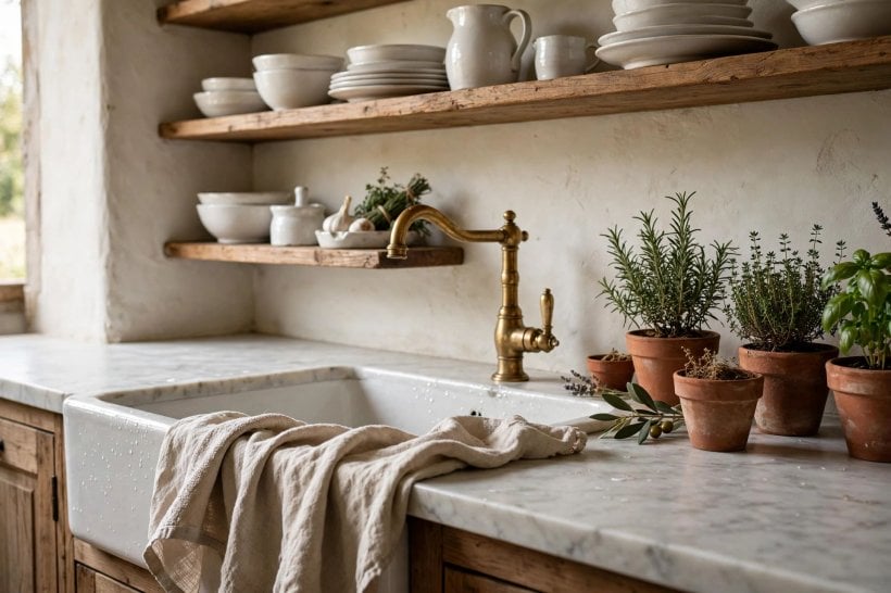french country interior design: sun-faded colour palette in a sitting room