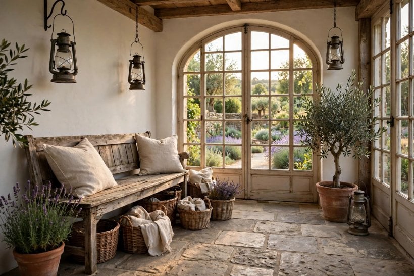 french country interior design: small cosy sitting corner