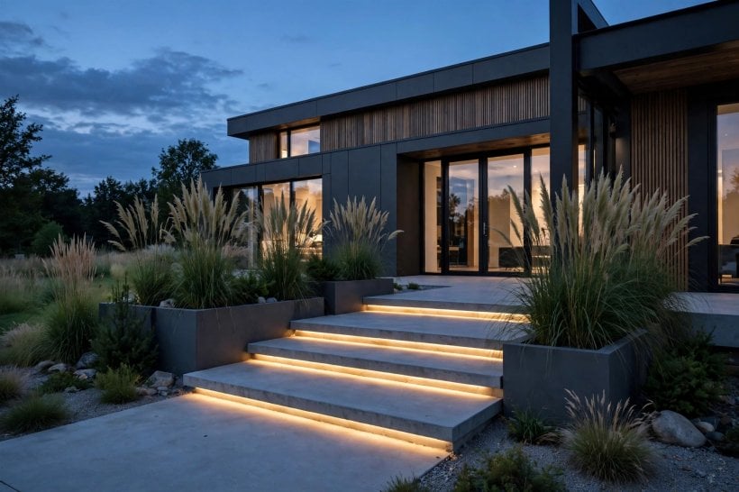 front steps: curved brick entrance