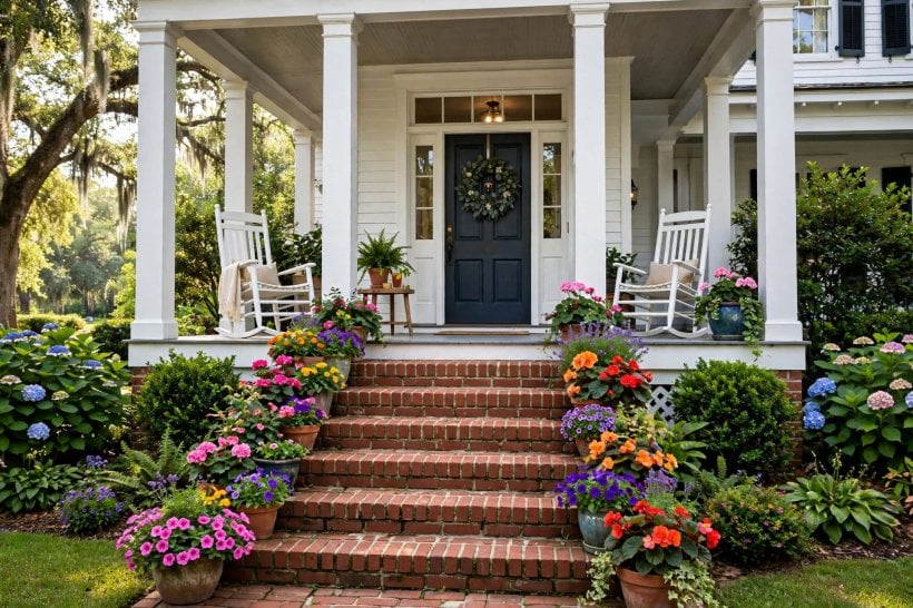 front steps: modern concrete flights with railings