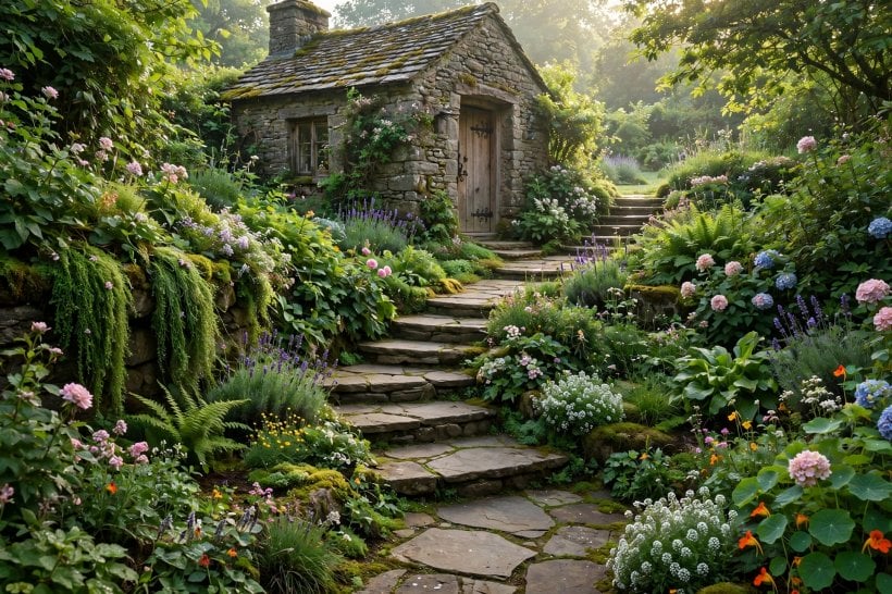 front steps: cottage garden path entrance