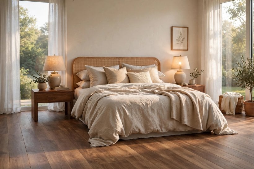 fusion hybrid flooring reviews: planks laid in a bright living space