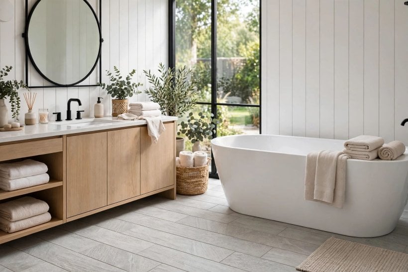 fusion hybrid flooring reviews: planks beside a window for colour checking