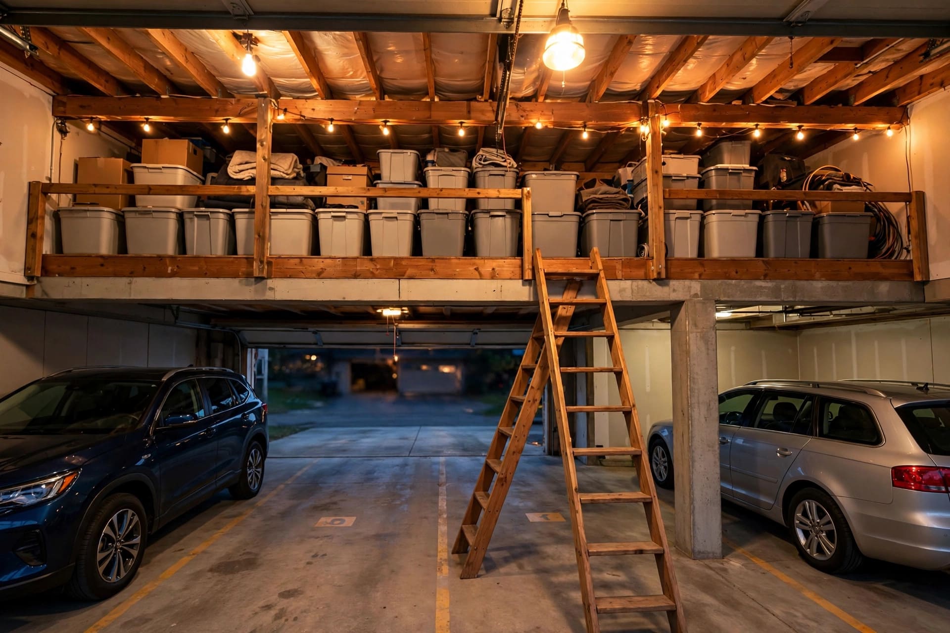 garage design ideas: workshop zone with a workbench, tools and task lighting