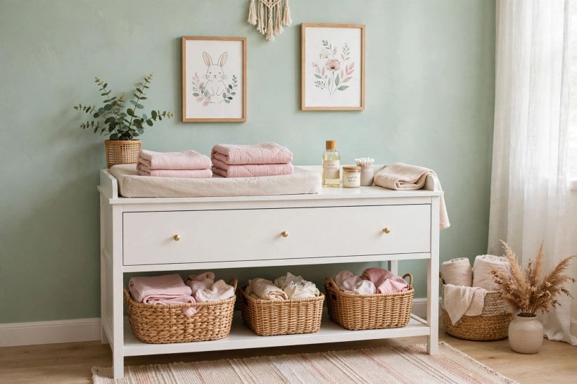 magical baby girl rooms: a convertible cot dressed with a soft knitted blanket