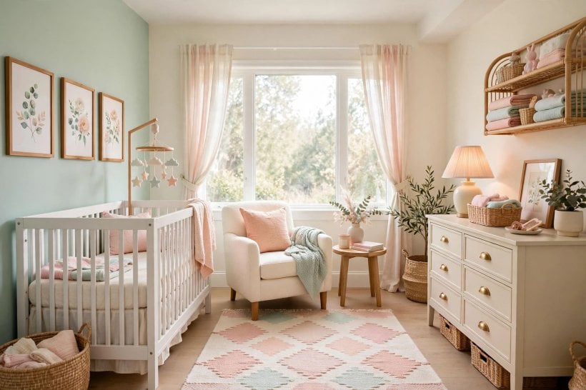 magical baby girl rooms: a compact nursery corner in a small bedroom