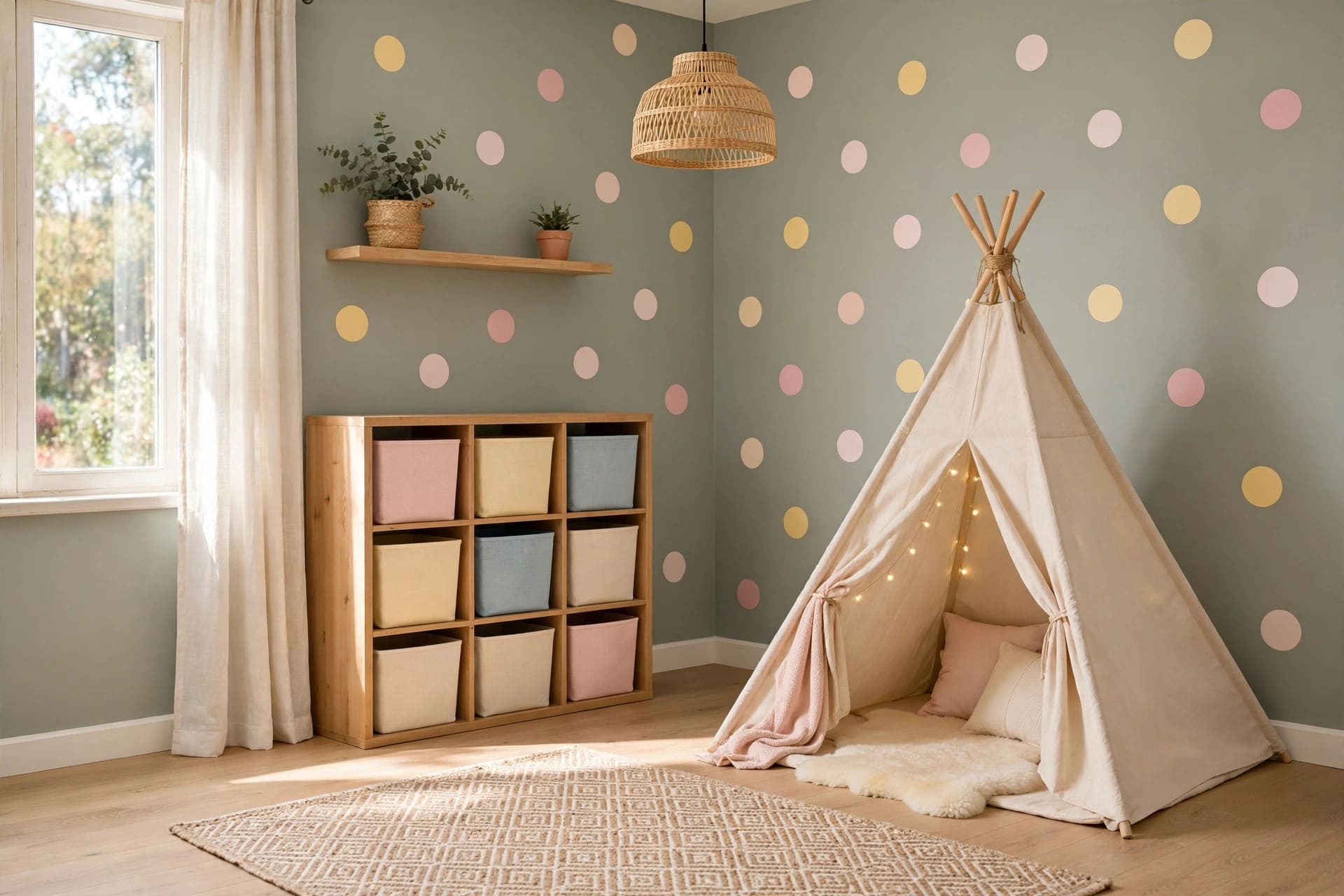 girls bedroom: smart small-room layout with clear play space