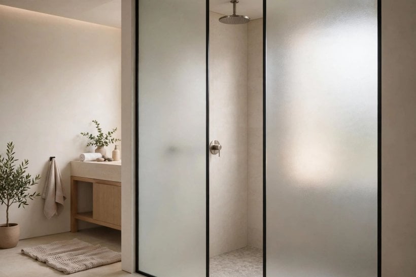 glass shower designs: sliding glass door for a compact shower