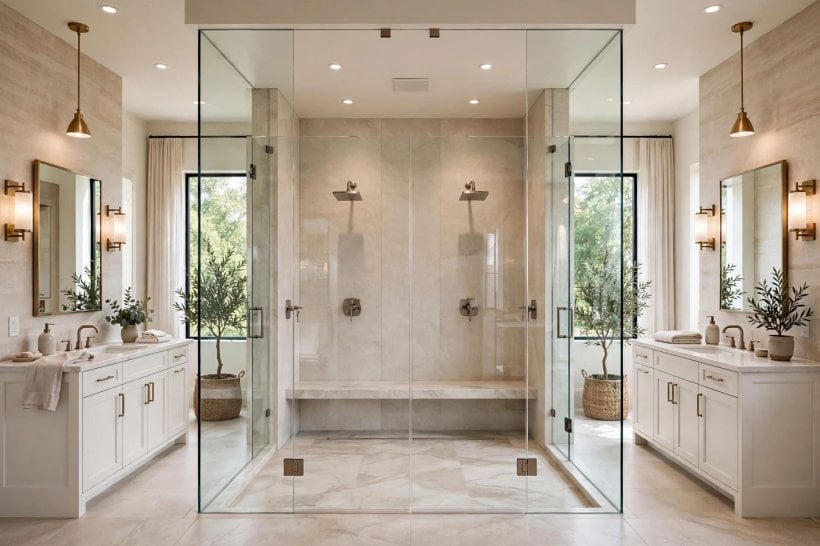 glass shower designs: frosted glass for privacy in a small bathroom