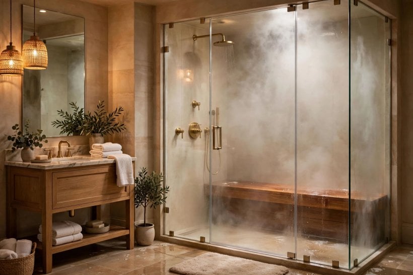 glass shower designs: tiled walls and fittings beside the shower