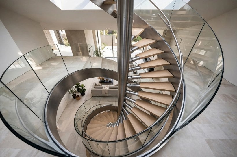 glass staircase: frosted glass panels softening a contemporary staircase