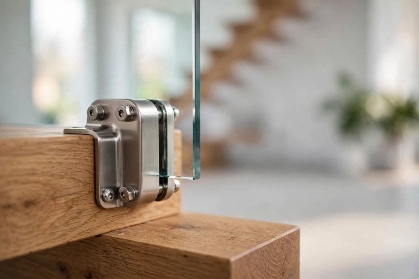glass staircase: a compact glass-railed flight brightening a small loft