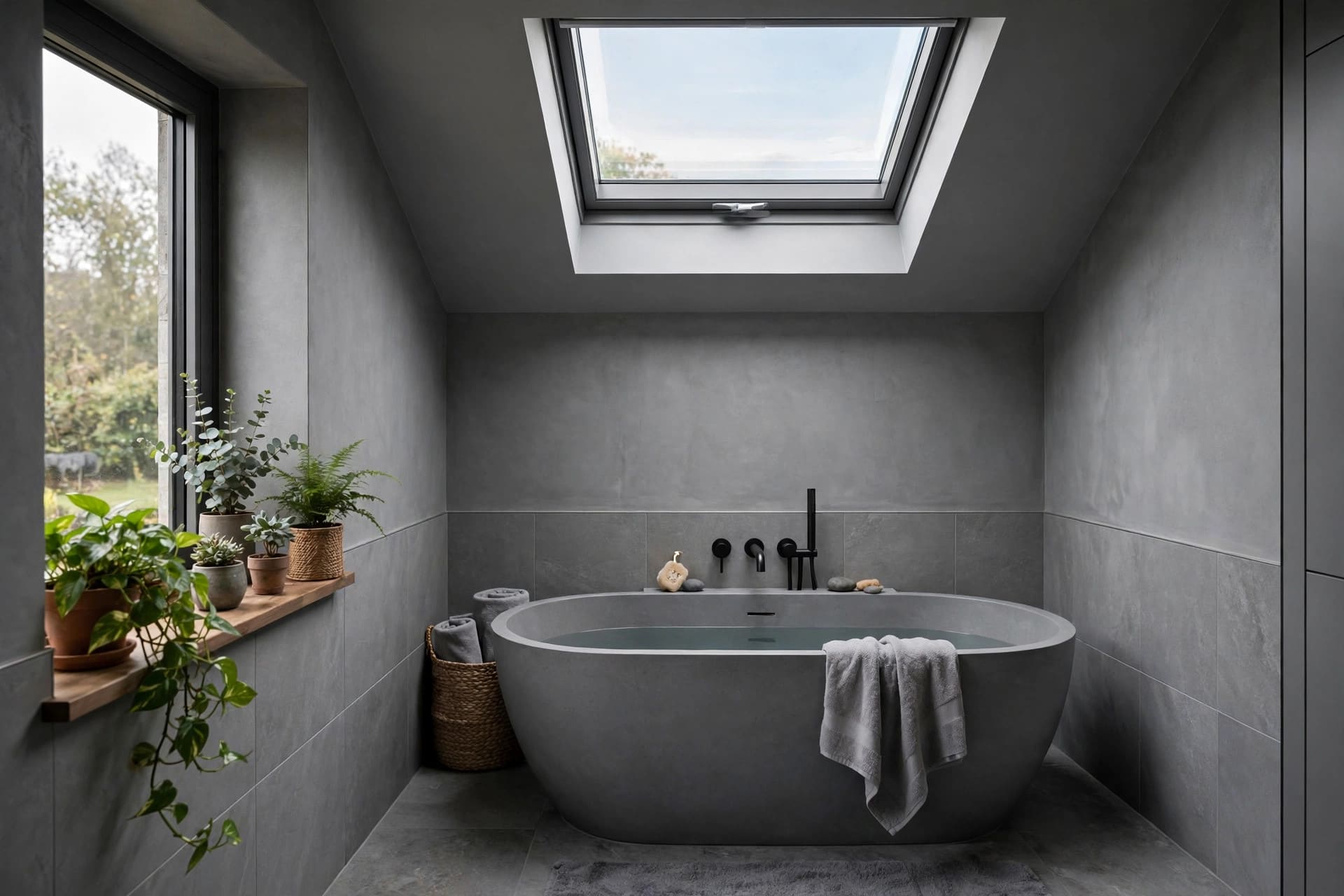 grey bathroom ideas: light grey tiles paired with white sanitaryware