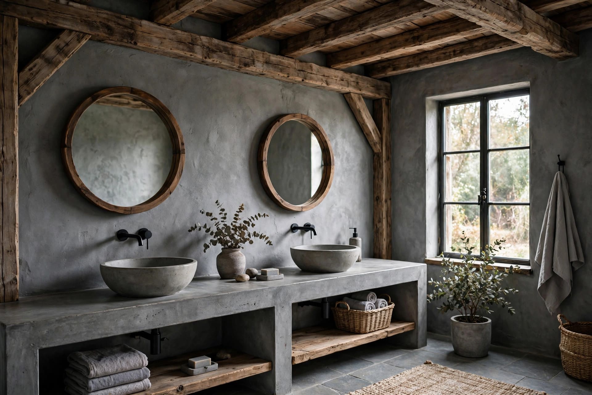 grey bathroom ideas: deep grey accents in a soothing wash space