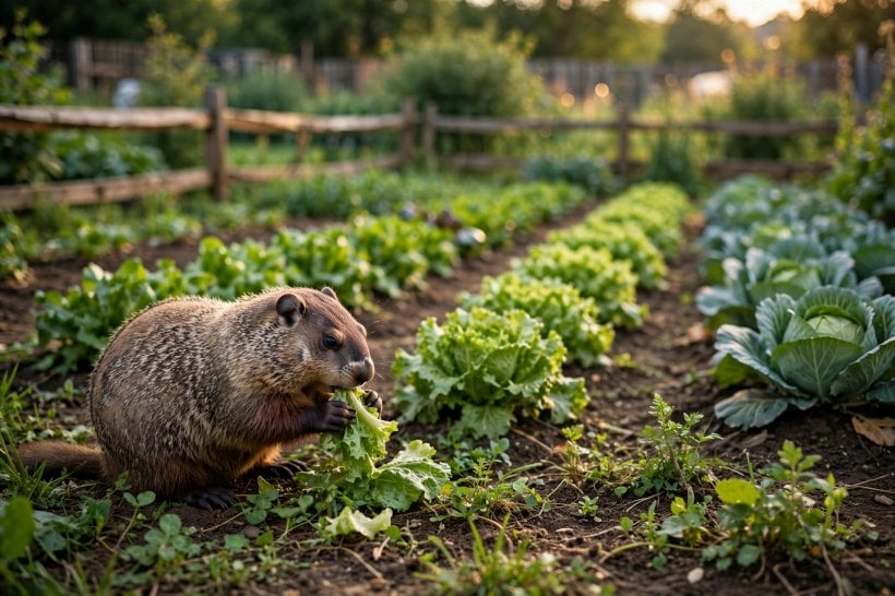 groundhog bait peanut butter: live trap placed along a fence line runway in a garden