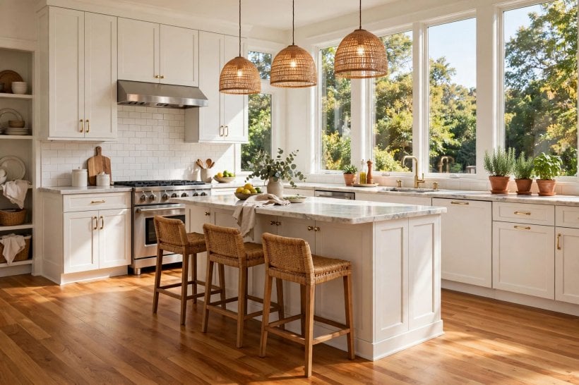 hardwood floor colors: pale natural oak boards in a bright, airy living room