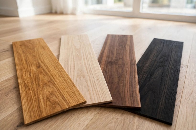 hardwood floor colors: warm cherry-toned boards in a traditional living room