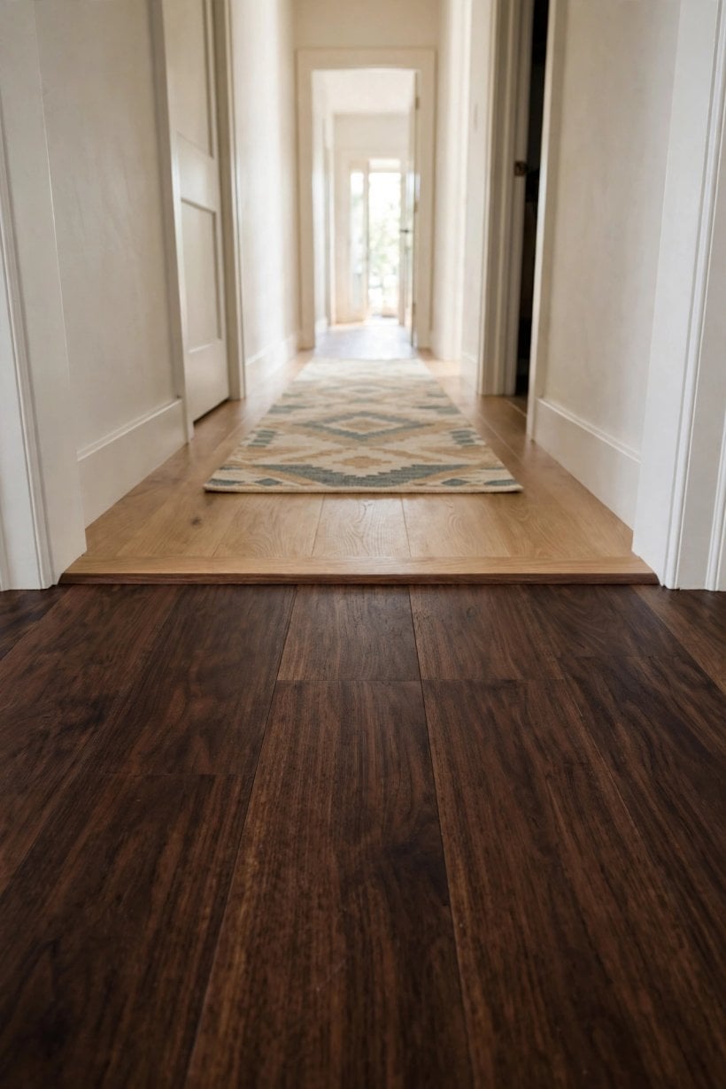 hardwood floor transition from room to hallway