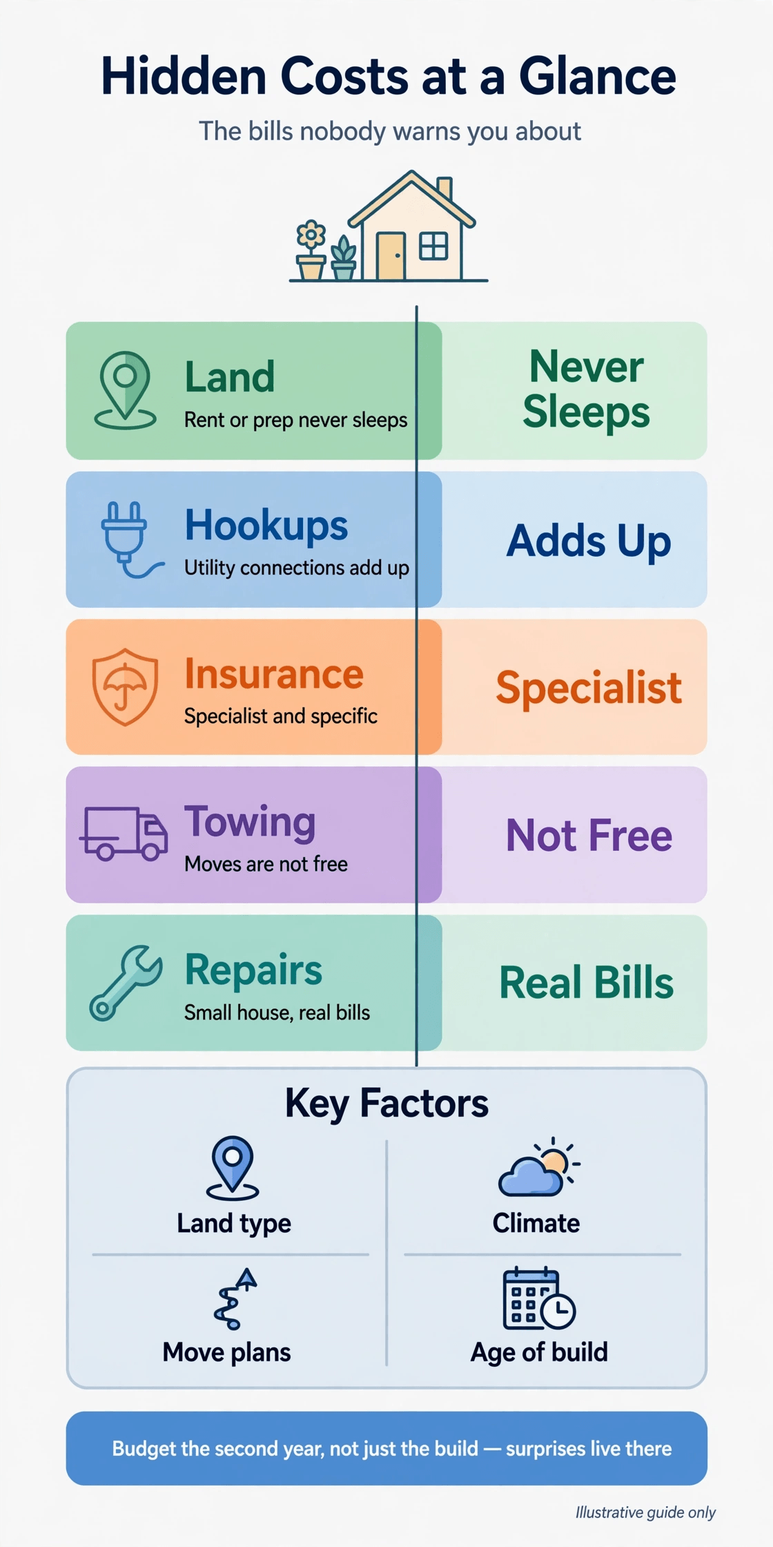 hidden costs tiny house living infographic listing the charges nobody warns new owners about