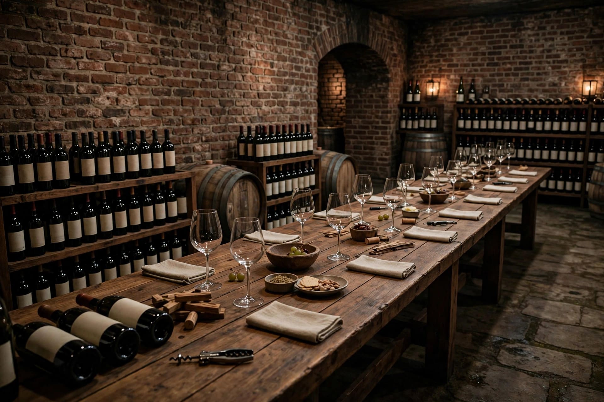 home wine cellar ideas: stone floor and brick wall in a cool cellar
