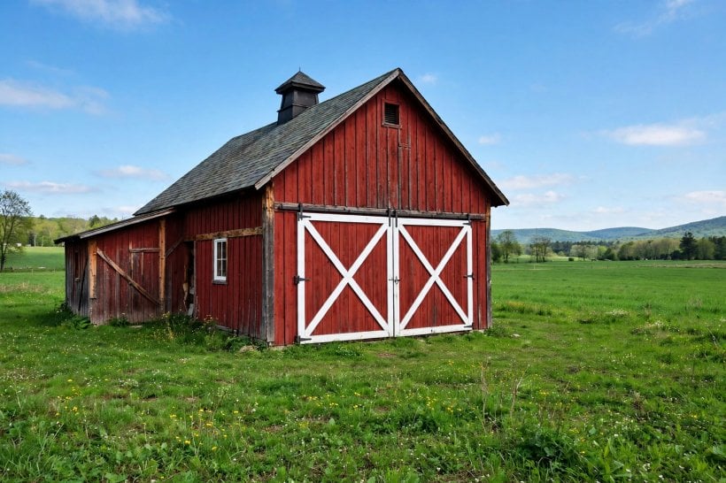 pictures of horse barns: wide central aisle with stalls on both sides