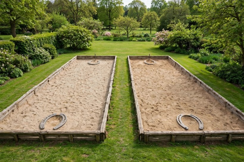 custom horseshoe pits: a classic twin-pit court on a level lawn