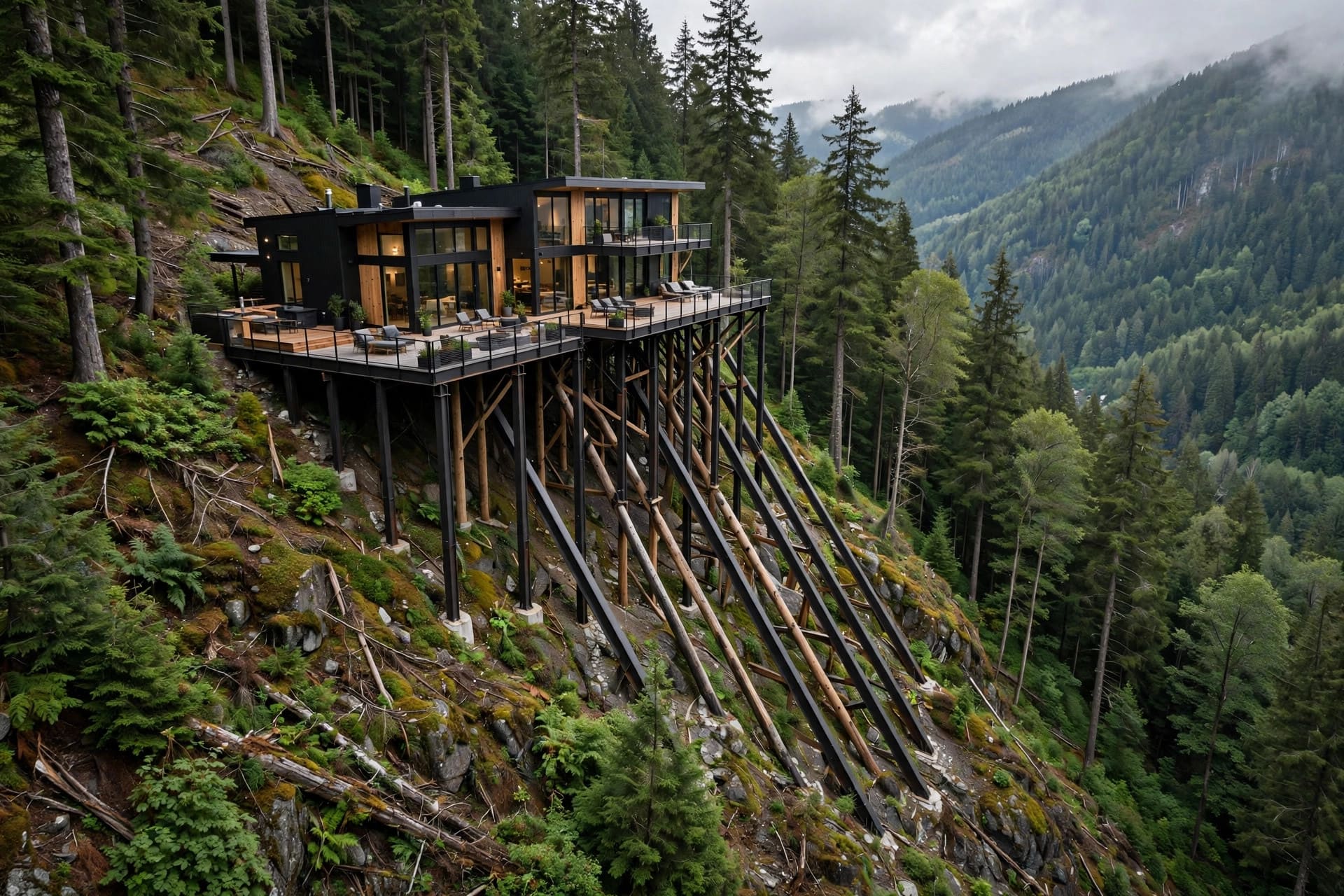 house on stilts: raised deck with wide views
