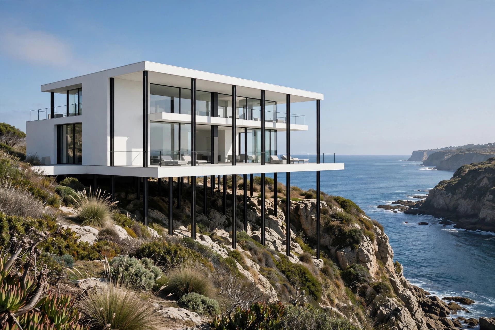 house on stilts: elevated home on a sloped lot