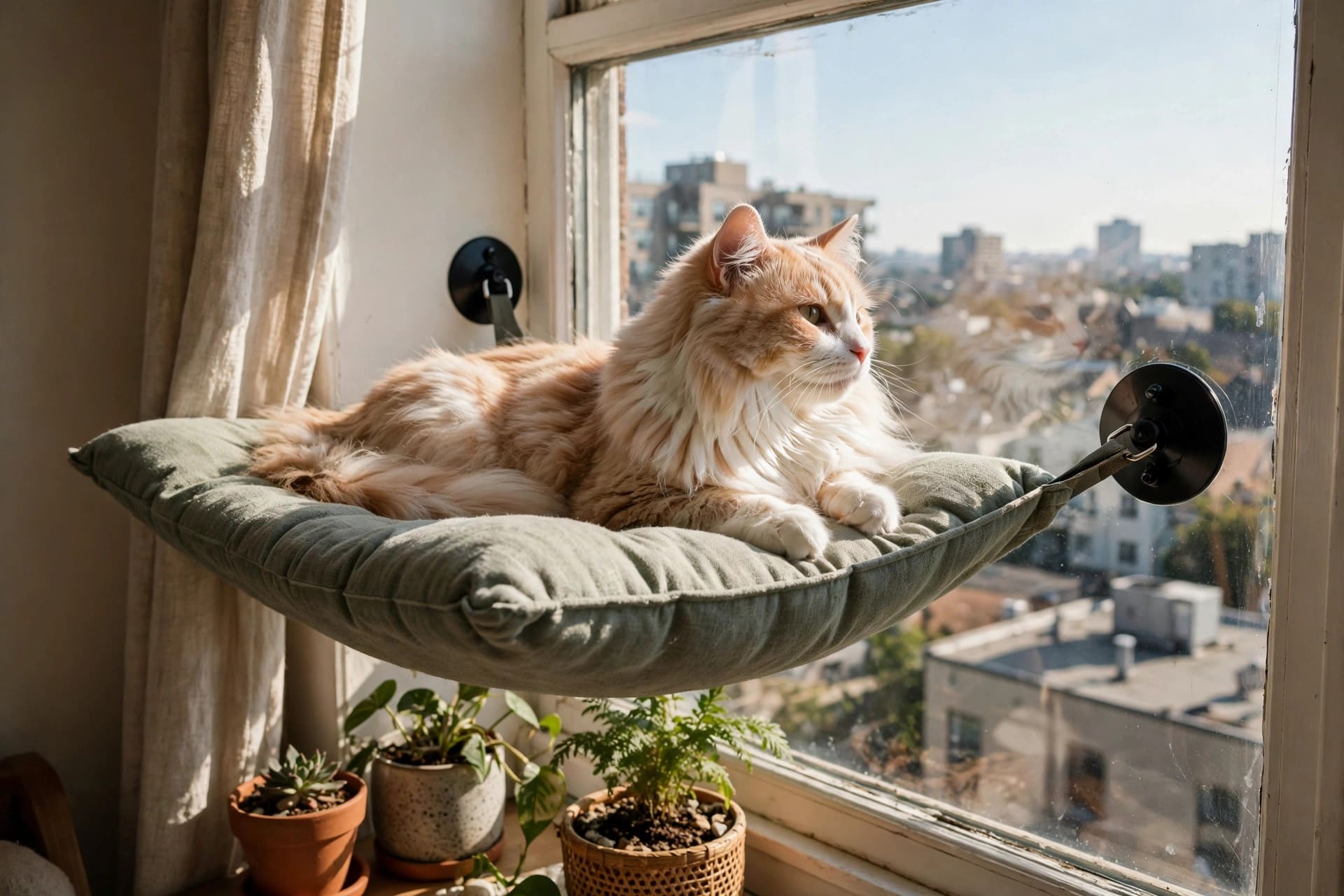 housepets forum: indoor play space with toys, scratching post and a window perch