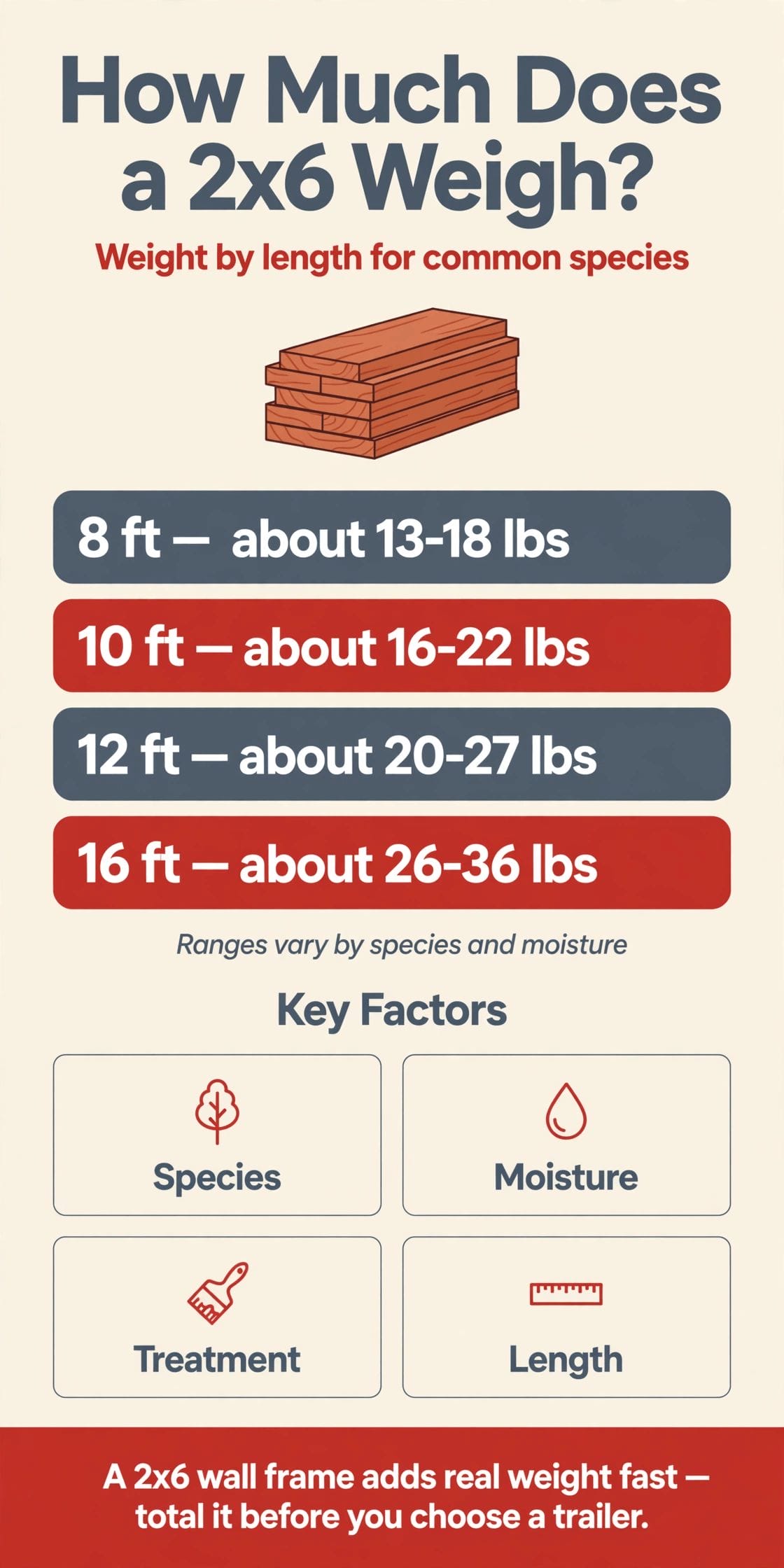how much does a 2x6x8 weigh