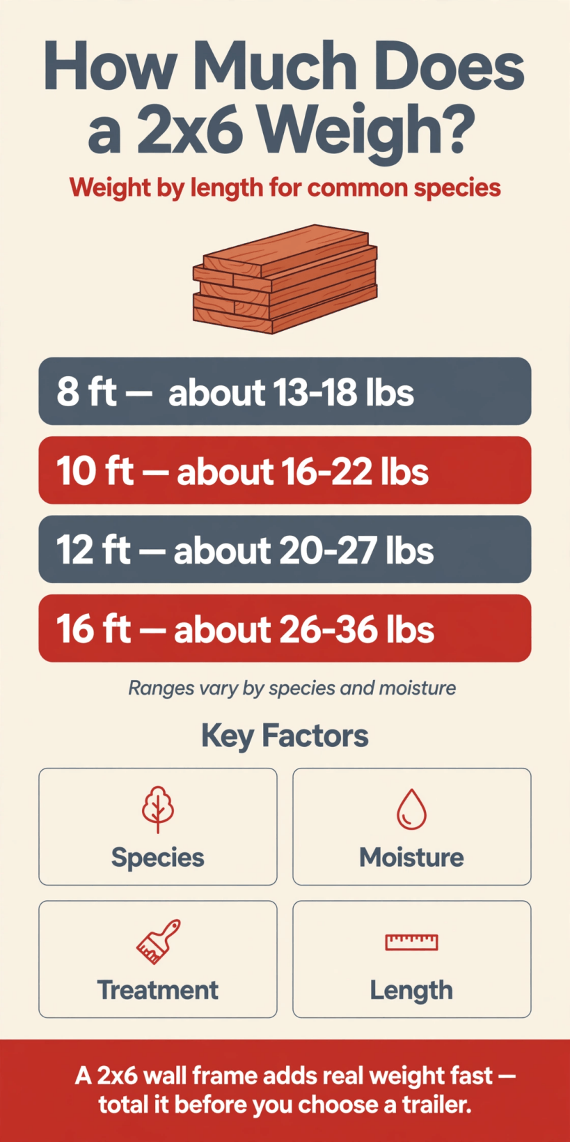how much does a 2x6x8 weigh