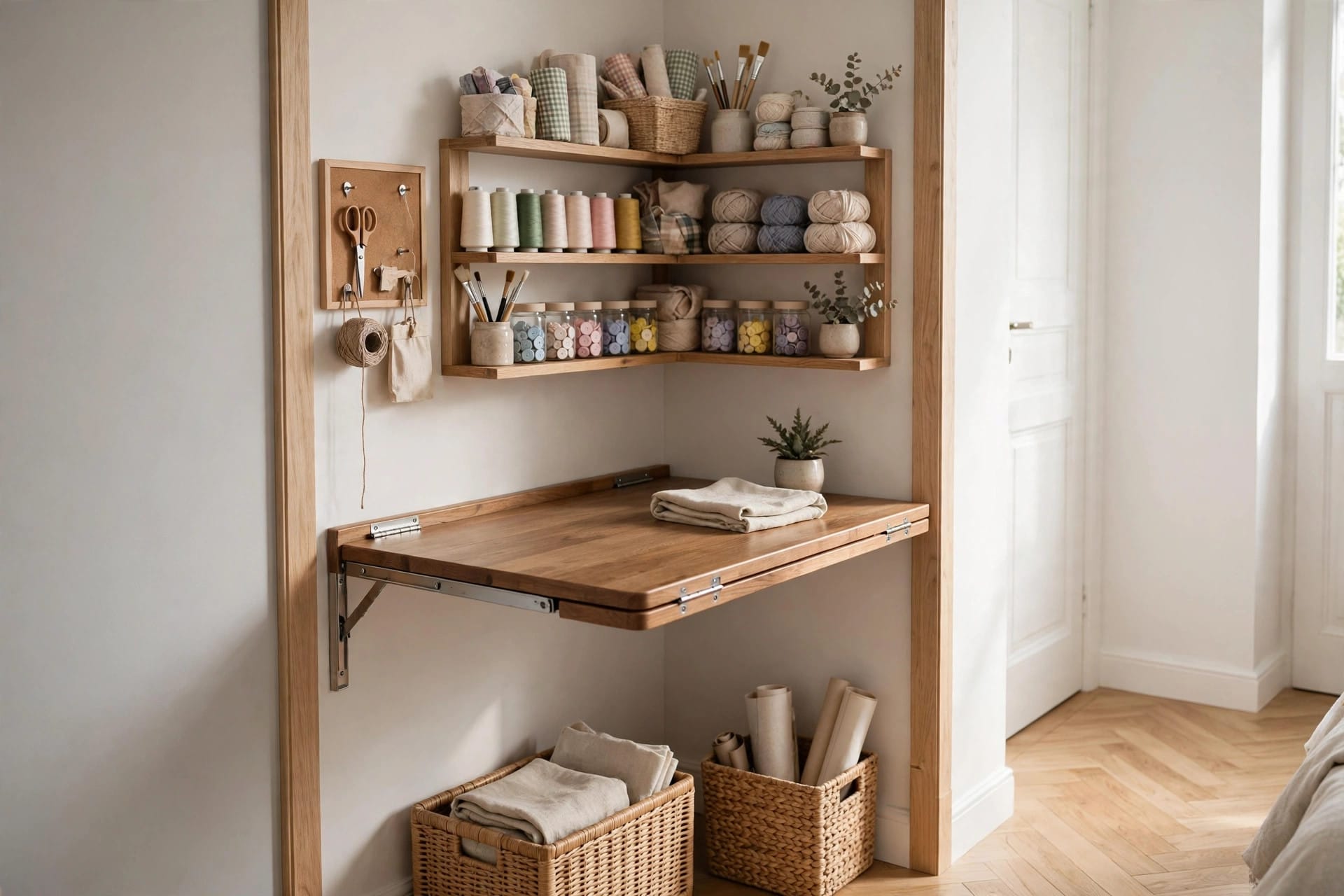 ideas for craft room: bright room layout with a central work table