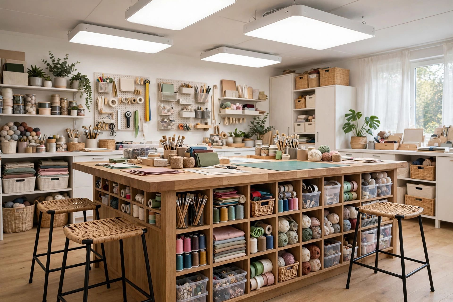 ideas for craft room: shelves and labelled boxes for craft storage