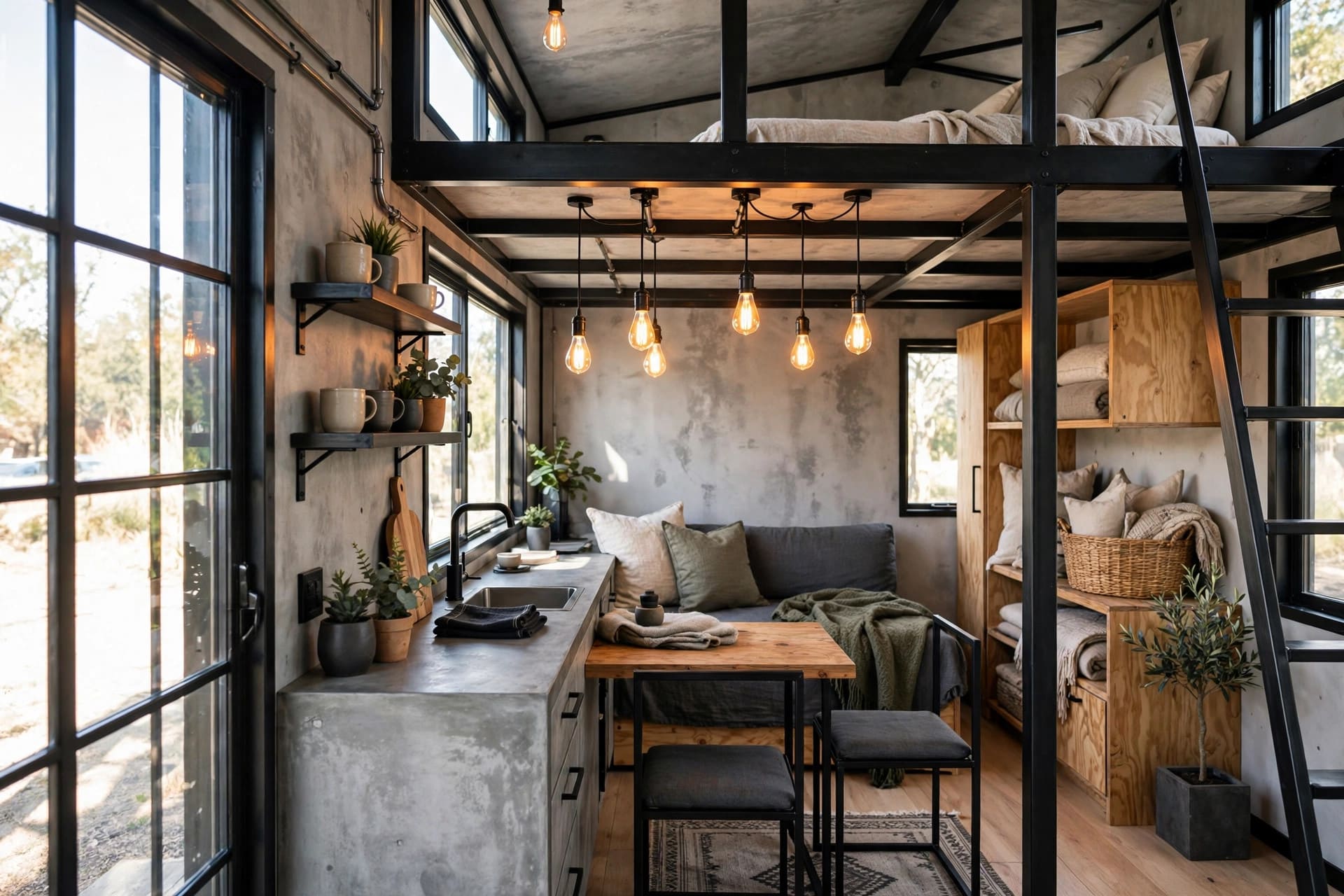 industrial tiny house interior