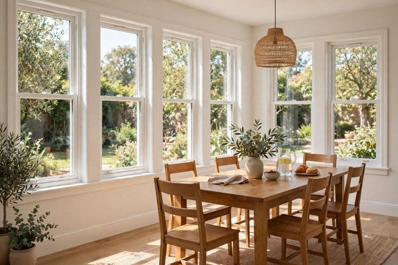 vinyl replacement windows: bright glazed window showing clear double-glazed panes