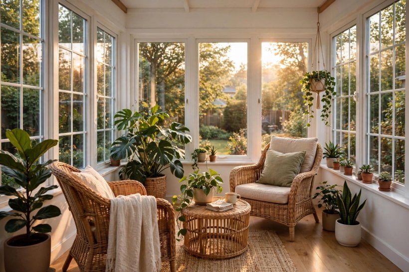 vinyl replacement windows: opening casement window with a simple, tidy handle