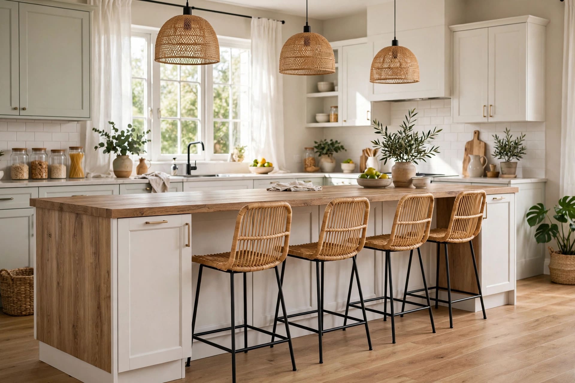 karlby: worktop carried on level cabinets with a supported overhang