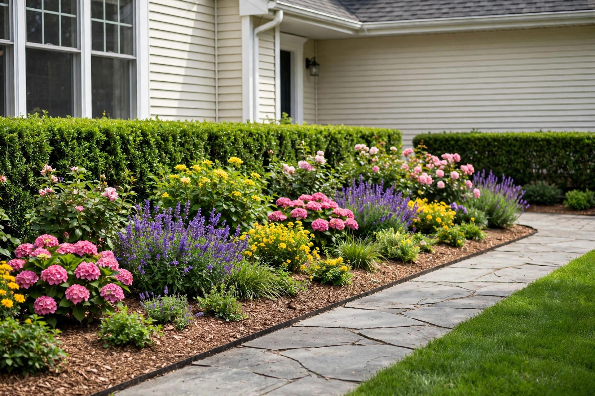 landscaping ideas: layered planting beds with ornamental grasses