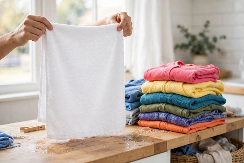 oxiclean vs borax: whites and towels in a laundry basket ready for boosting