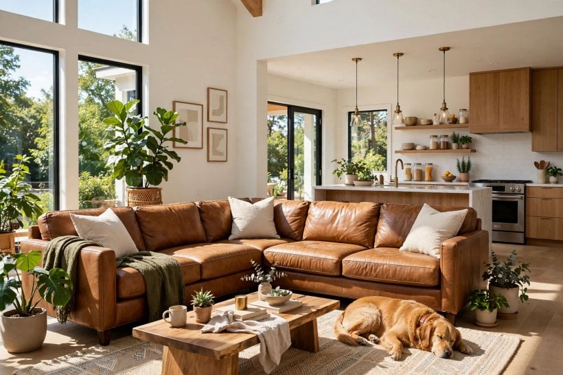 leather sofa buying guide: neat stitching, firm feet and well-finished seams on a leather sofa