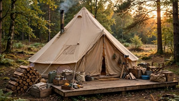 living in a tent