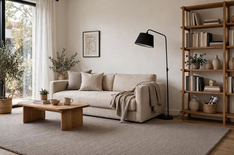 living room carpet: a subtle herringbone weave in soft neutrals