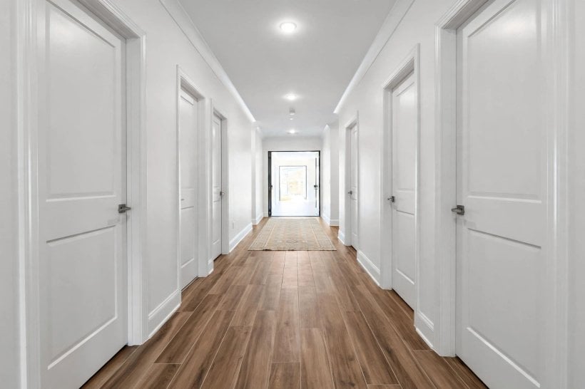 coretec flooring reviews 2018: checking plank samples against kitchen cabinets
