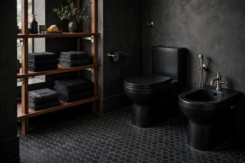 men bathroom: mirrored cabinet and organised drawers forming a grooming station