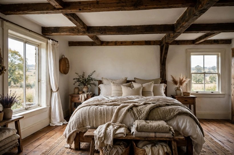 master bedroom ceiling ideas: a soft colour-washed ceiling with tray detail