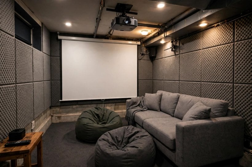 media room ideas: tiered cinema seating facing a large screen