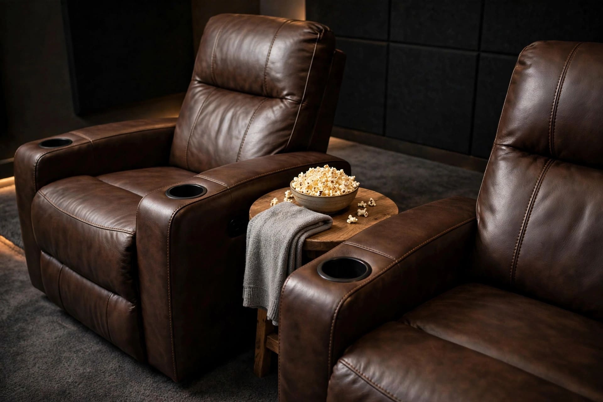 media room ideas: cosy sofa setup with projector and screen