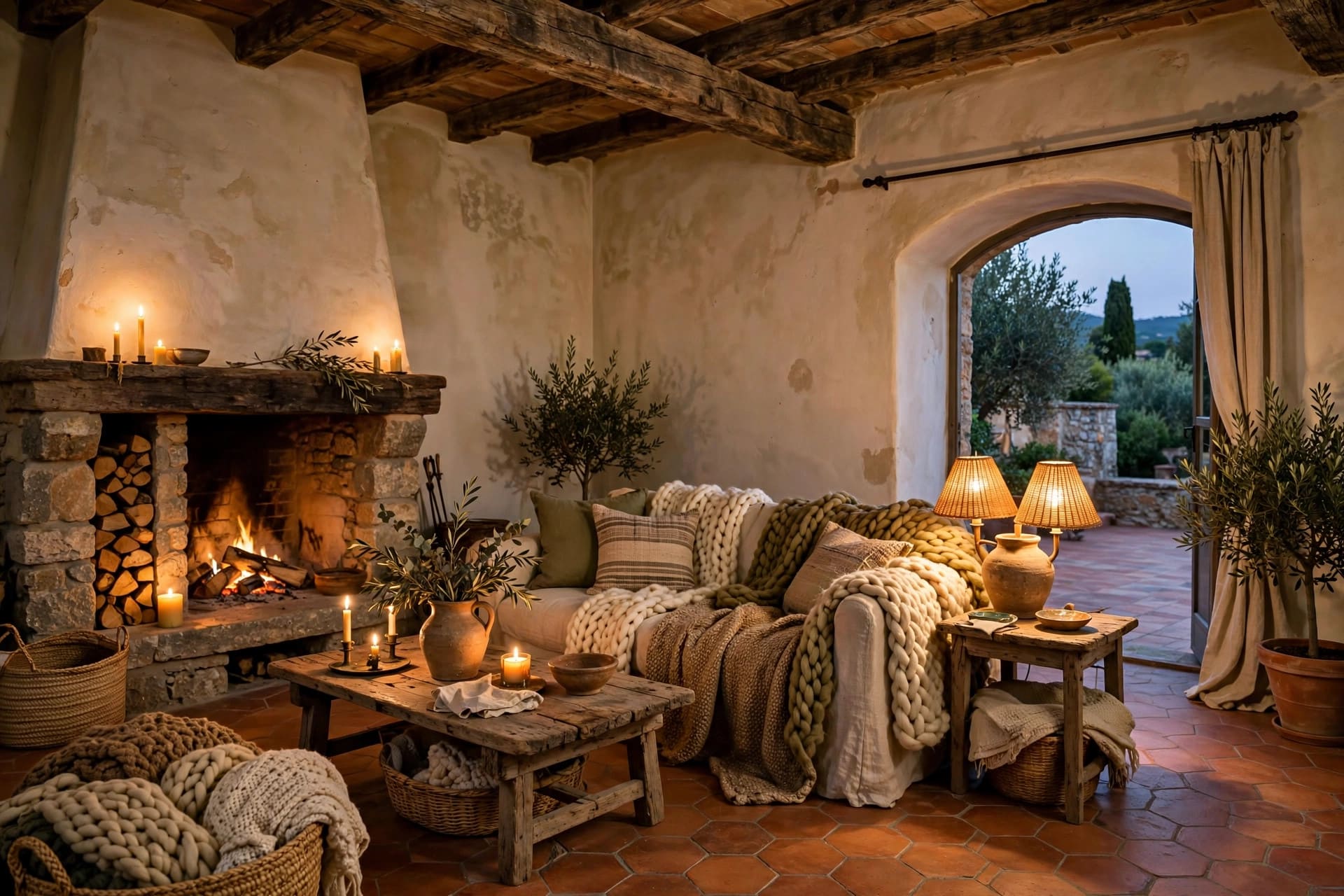 mediterranean living room: small bright room with arched mirror