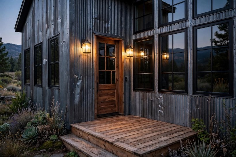images of metal building homes: compact bathroom and laundry room with practical finishes