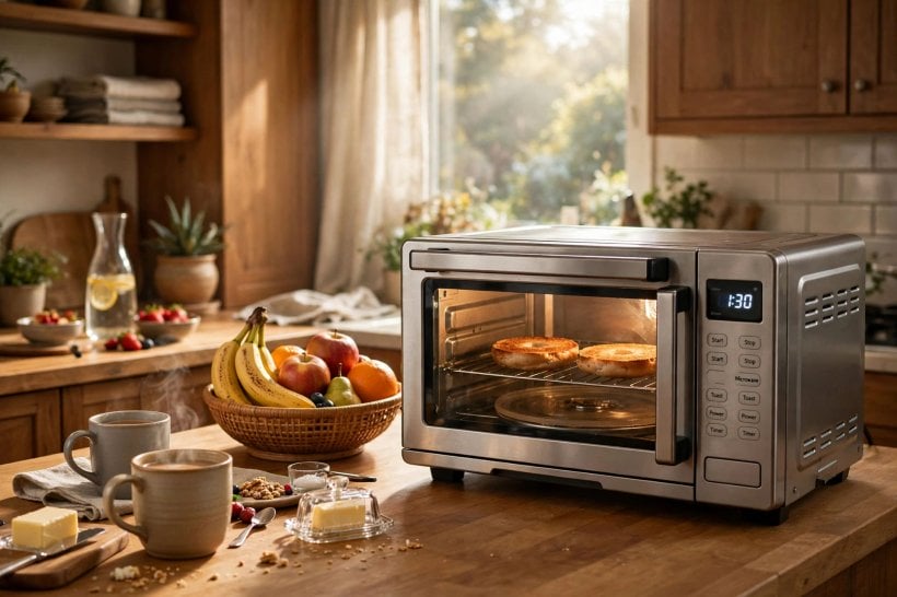 microwave toaster oven combo: a bowl being reheated for a quick lunch